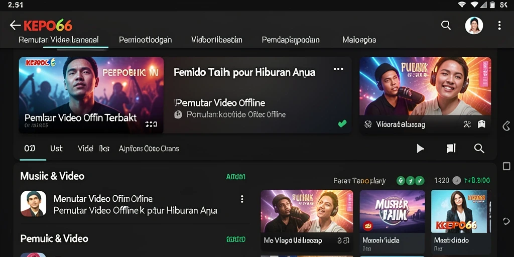 Tampilan antarmuka pengguna KEPO66 dengan fitur Pemutar Video Offline.